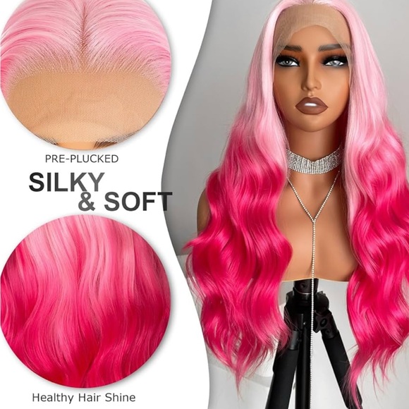 22” Pink Ombre BODY WAVY Lace Front Wig NEW main image 5